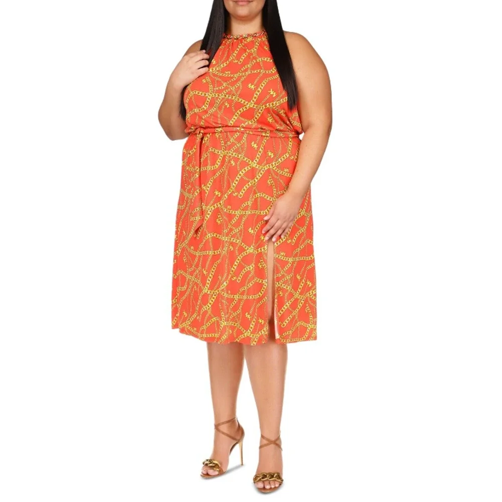 Michael Kors Women's Chain Neck Midi Dress Optic Orange Plus Size 2X 12417 - Picture 1 of 3